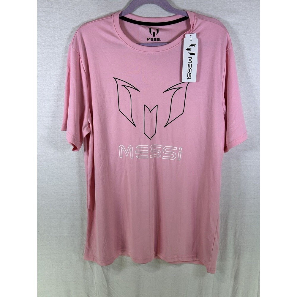 Messi Logo Tee Mens Pink Short Sleeve Breathable Polyester Athletic Top Size XL